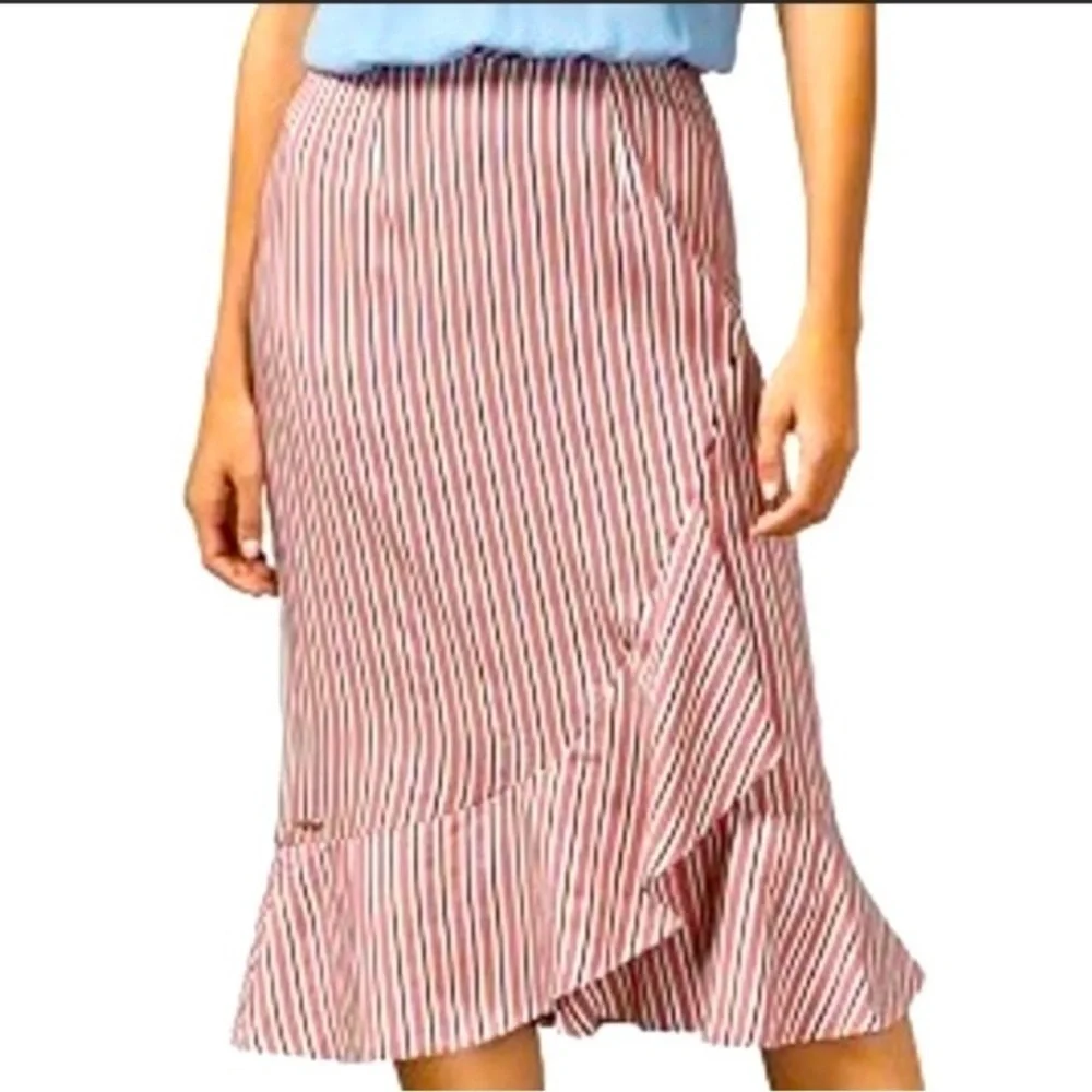 Ted Baker Corn Layered Striped Ruffle Hem Midi Pencil Skirt NWT